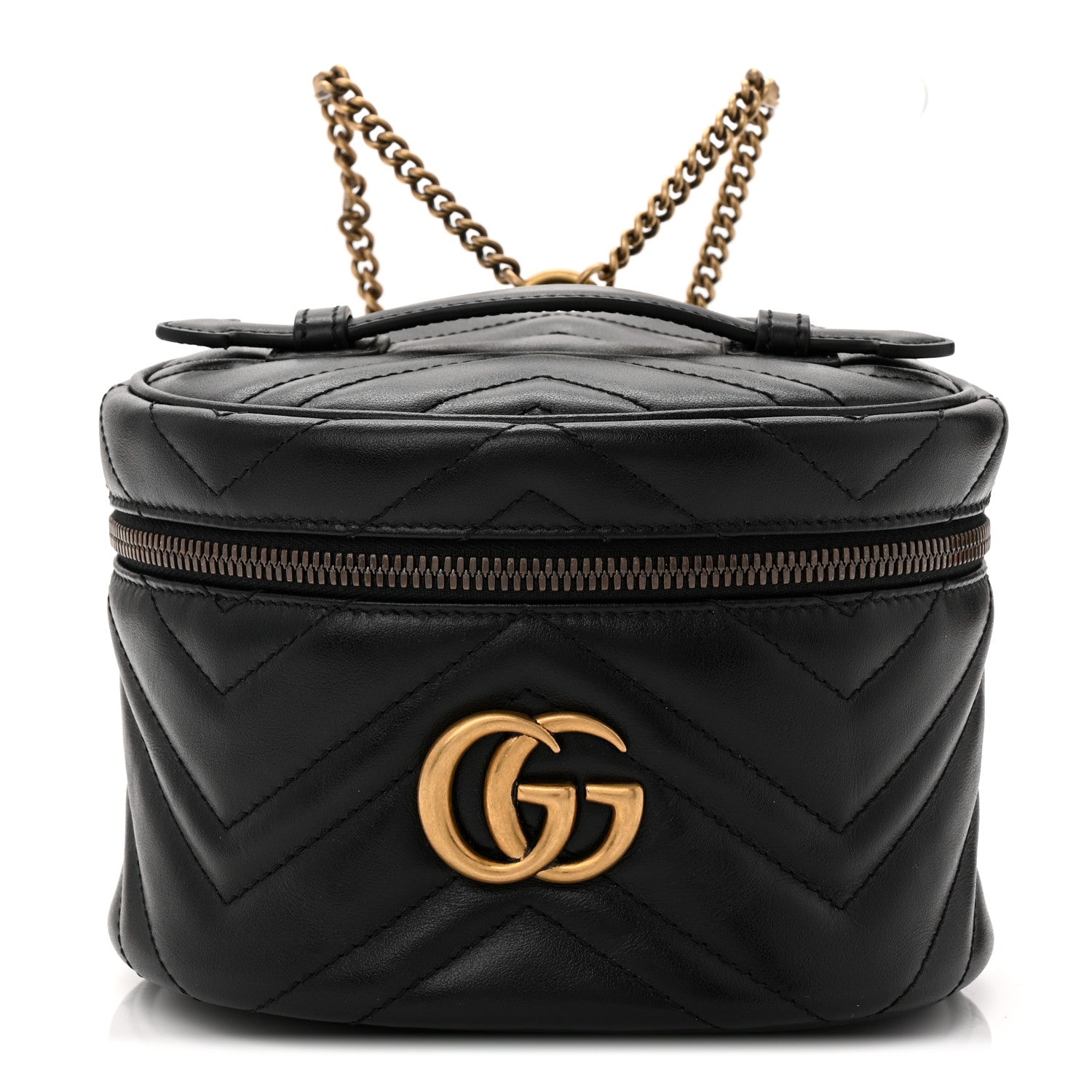 Gucci Calfskin Matelasse Chevron Mini GG Marmont Top Handle Bag Black