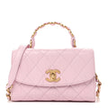 Chanel Crumpled Lambskin Quilted Mini CC Links Top Handle Flap Light Pink