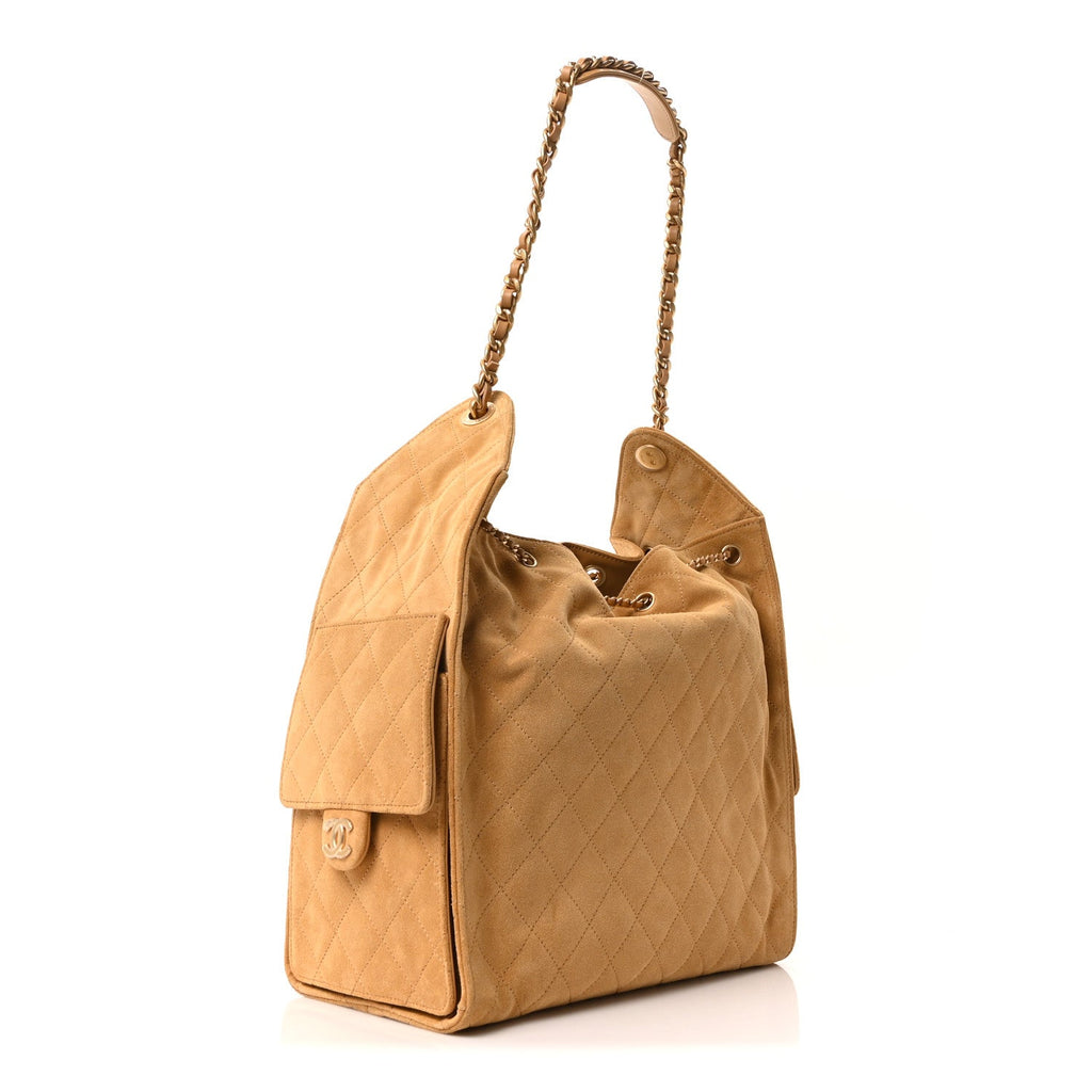 Chanel Suede Quilted Medium Chanel 25 Handbag Beige