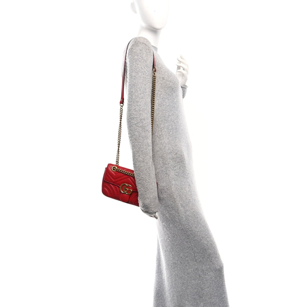 Gucci Calfskin Matelasse Mini GG Marmont Shoulder Bag Hibiscus Red