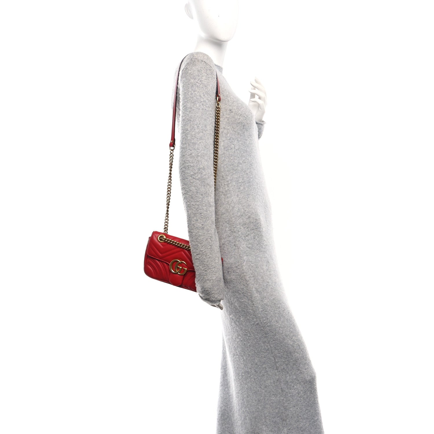 Gucci Calfskin Matelasse Mini GG Marmont Shoulder Bag Hibiscus Red