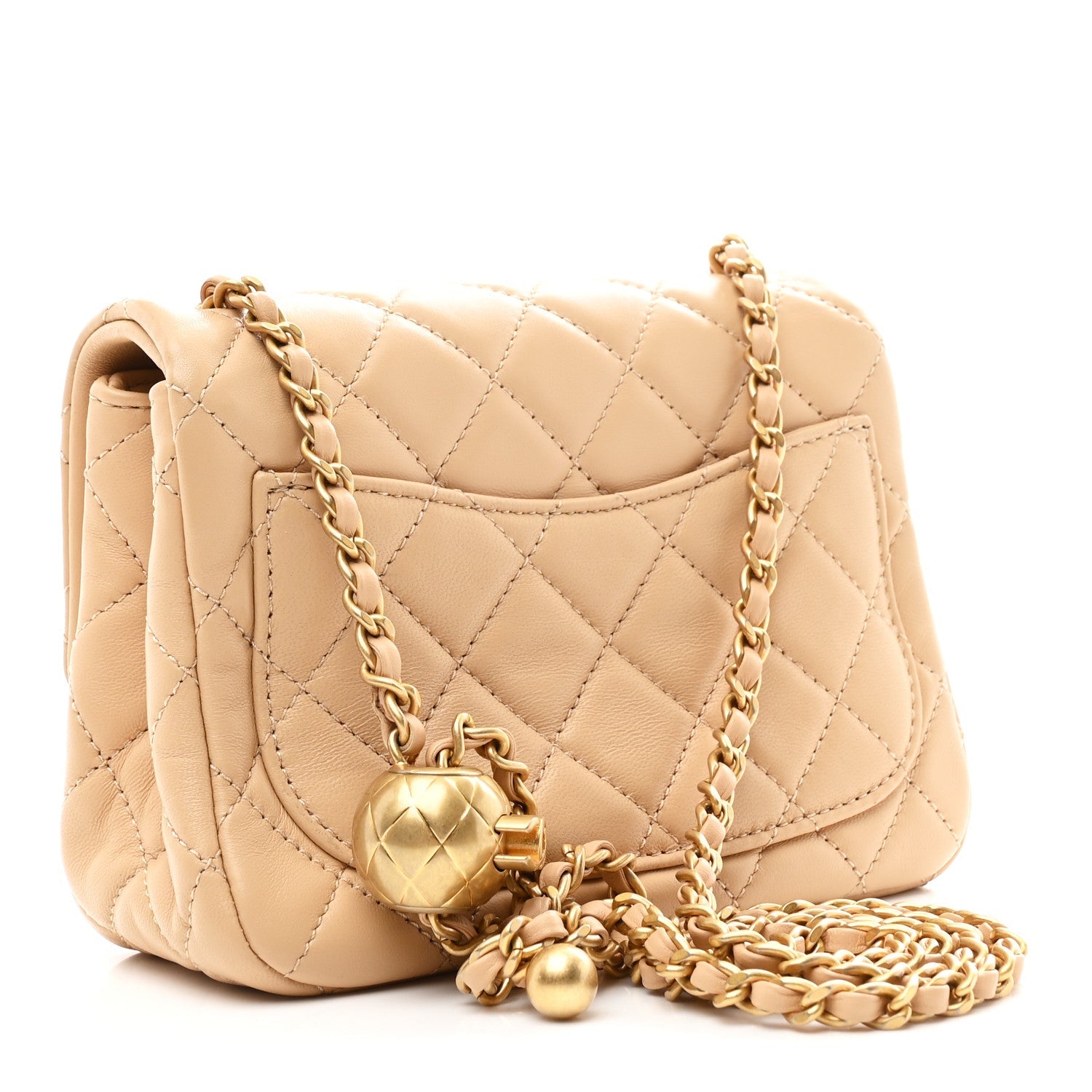 Chanel Lambskin Quilted Mini Pearl Crush Flap Beige