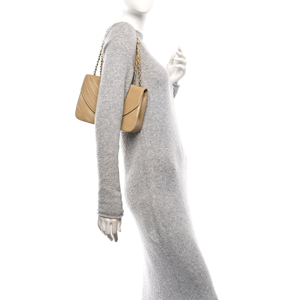 Chanel Lambskin Ribbon Stitched Flap Beige