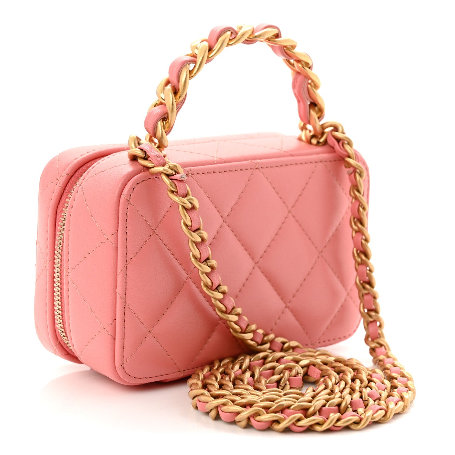 Chanel Lambskin Quilted Top Handle Mini Vanity Case Pink