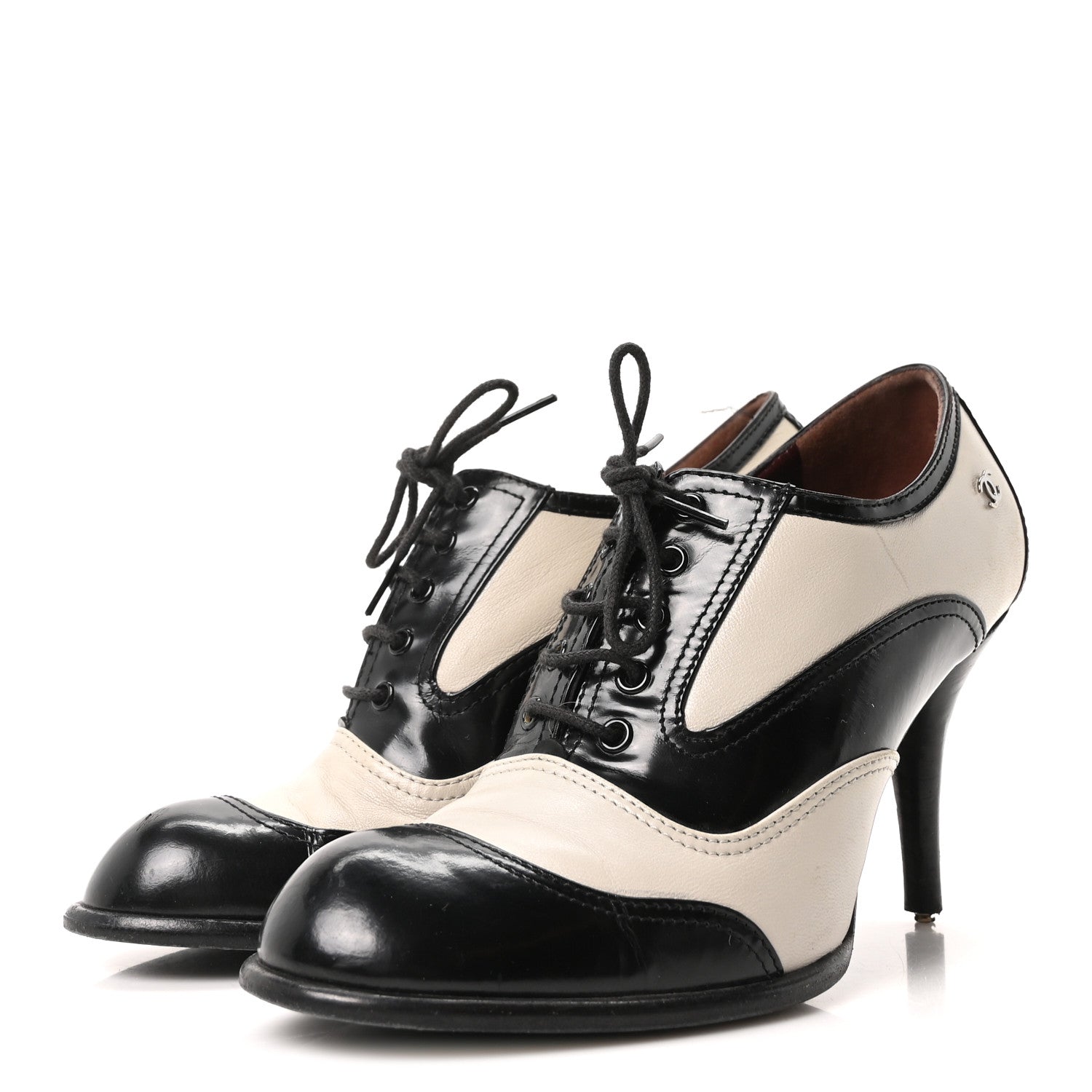 Calfskin Oxford Lace Up Booties 36 Black Beige