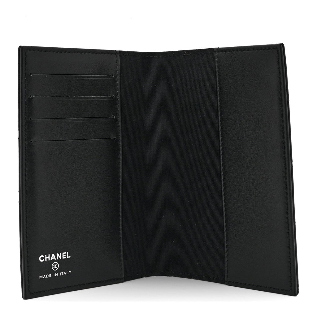 Grained Calfskin Quilted Passport Holder Wallet So Black