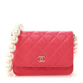 Chanel Calfskin Quilted Mini Maxi Pearls Wallet On Chain WOC Pink