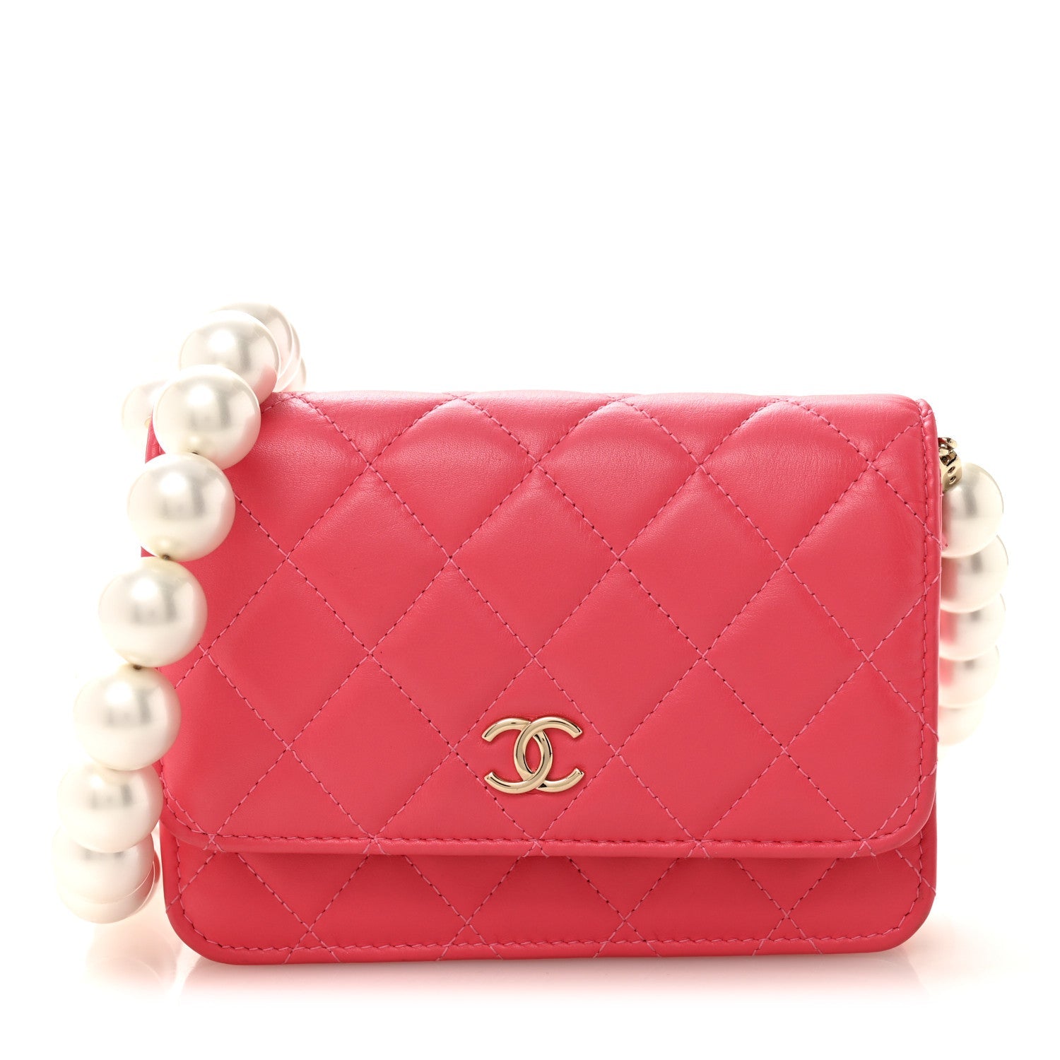 Chanel Calfskin Quilted Mini Maxi Pearls Wallet On Chain WOC Pink