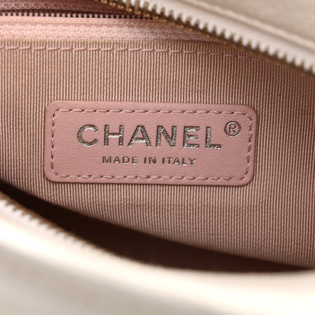 Chanel Patent Goatskin Quilted Small Gabrielle Hobo White