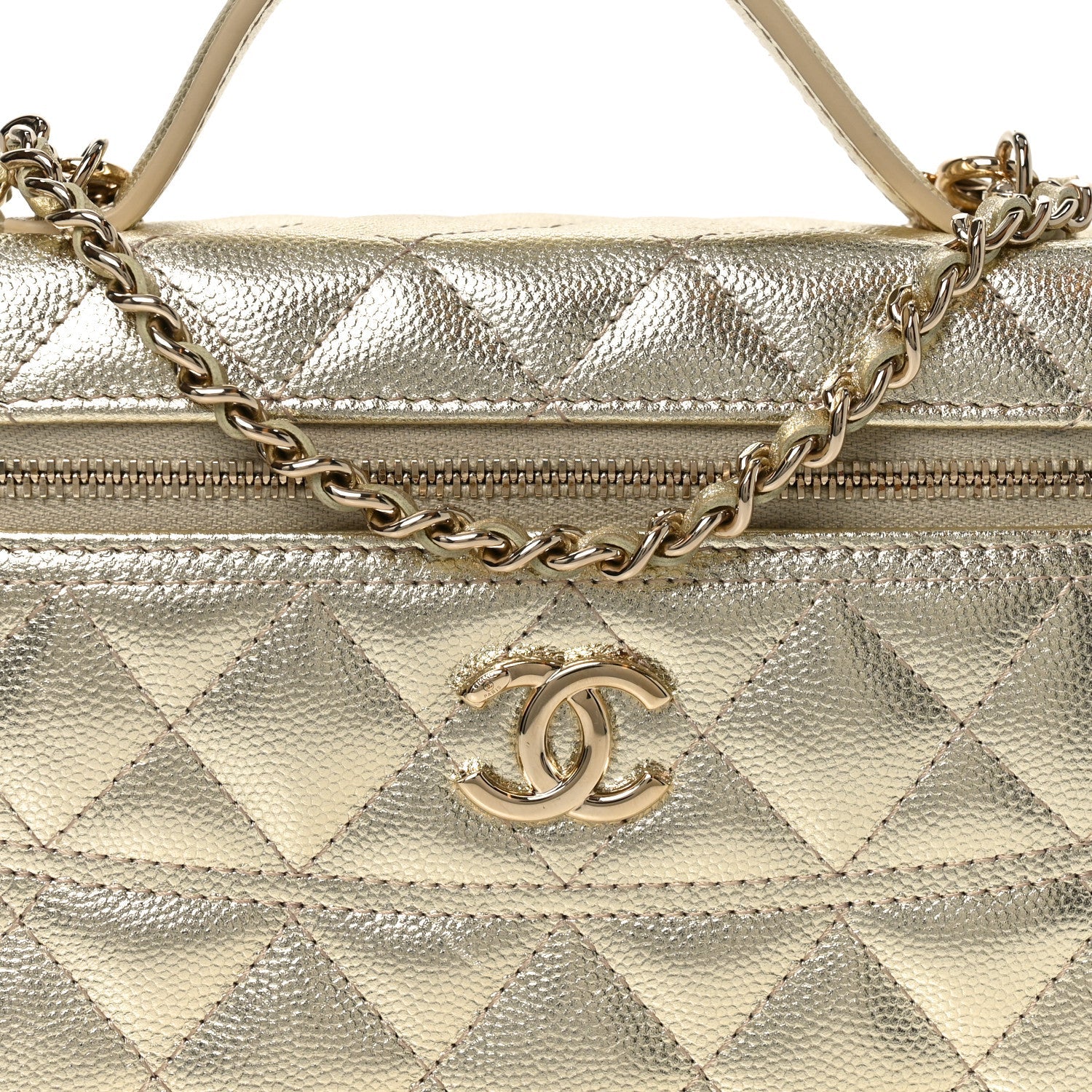 Chanel Metallic Caviar Quilted Trendy Handle Slim Vanity Light Golden
