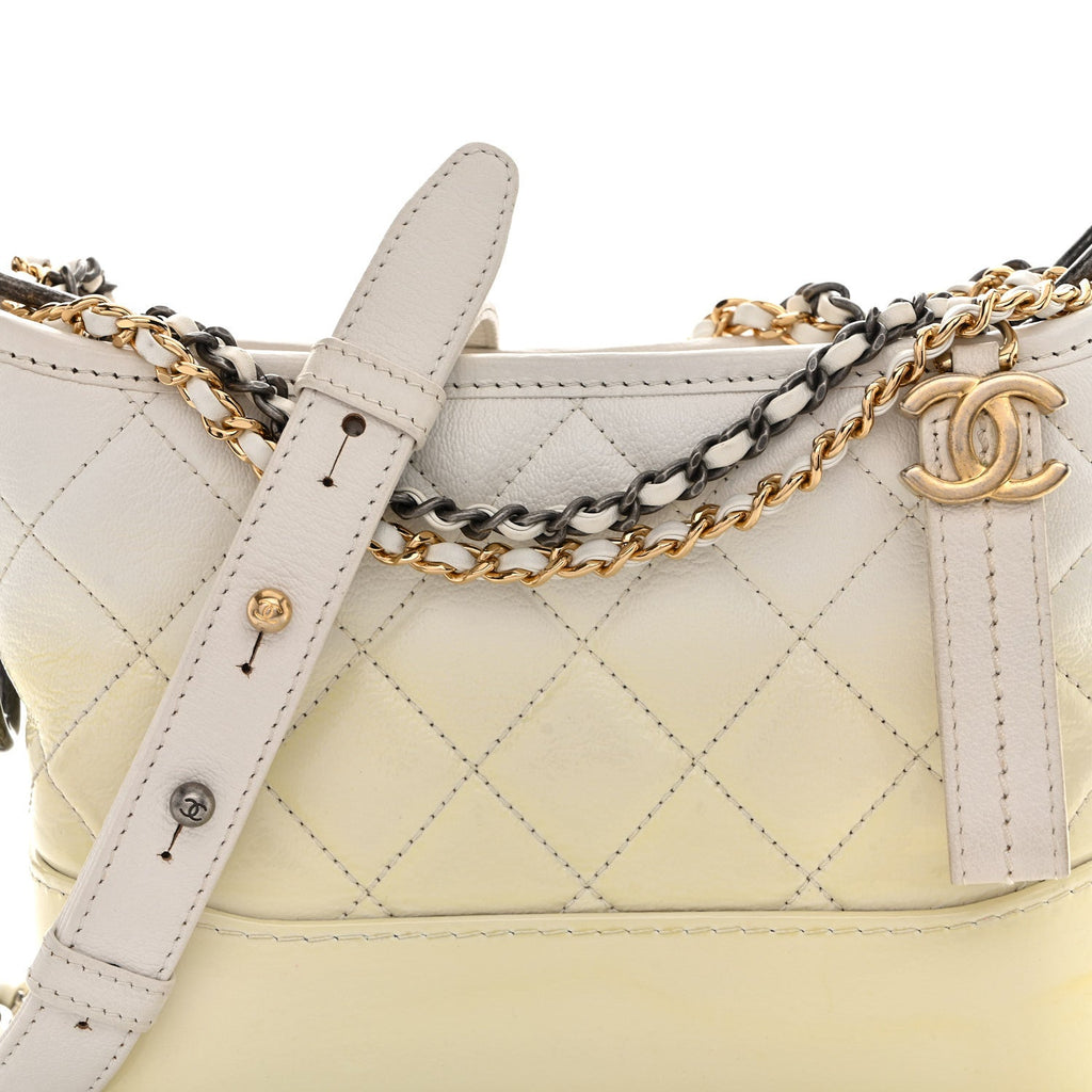Chanel Patent Goatskin Quilted Small Gabrielle Hobo White