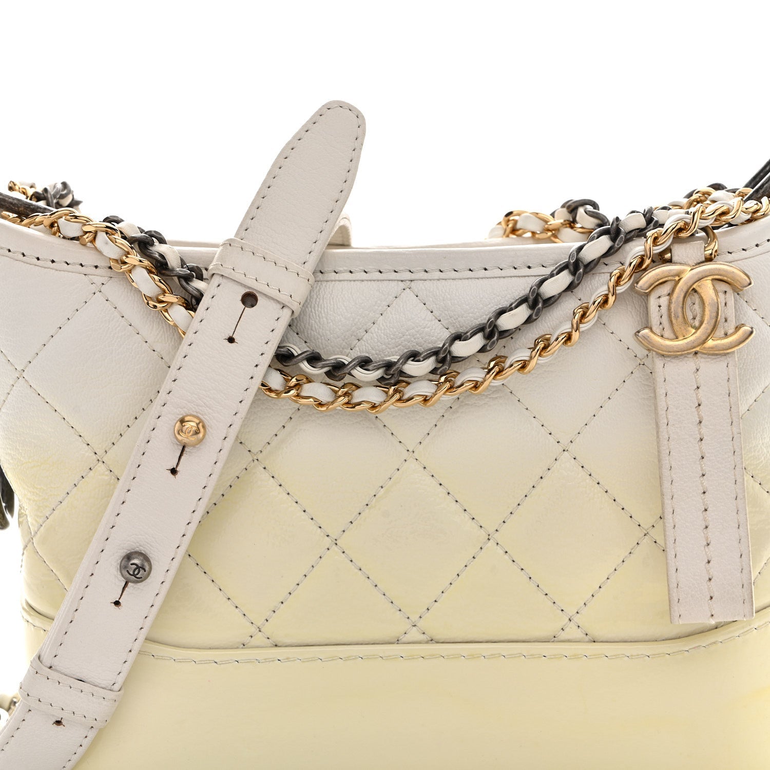 Chanel Patent Goatskin Quilted Small Gabrielle Hobo White