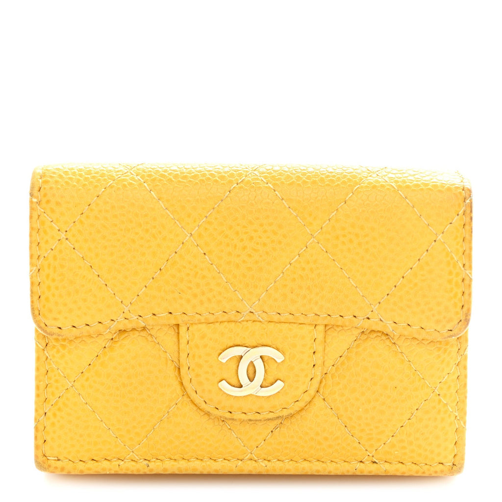 Caviar Quilted Double Flap Wallet Yellow