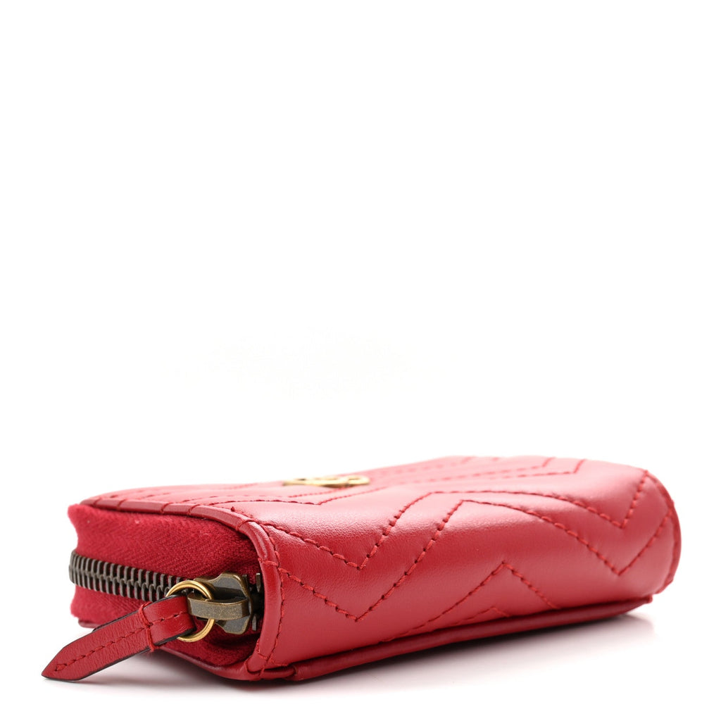 Gucci Calfskin Matelasse GG Marmont Zip Around Card Case Hibiscus Red