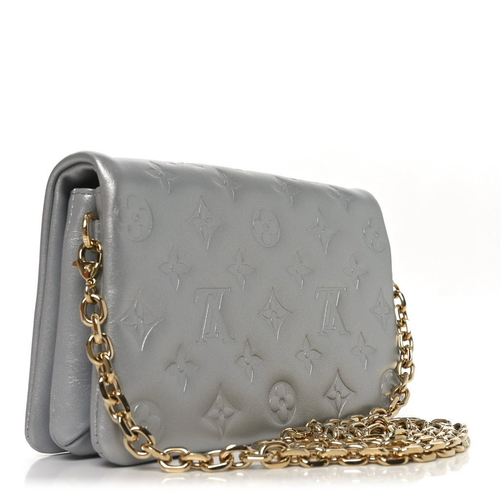 Louis Vuitton Metallic Lambskin Embossed Monogram Pochette Coussin Silver