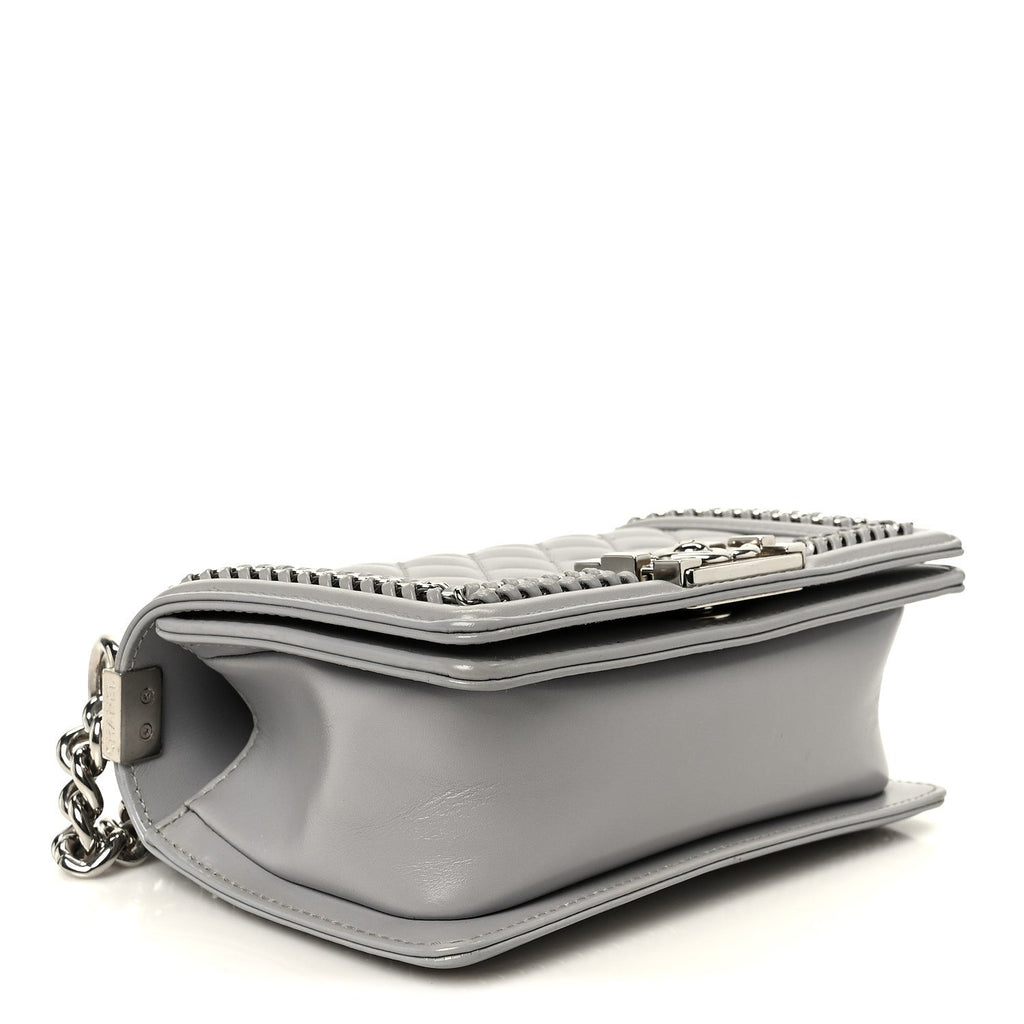 Chanel Iridescent Lambskin Quilted Small Chain Around Boy Flap Grey