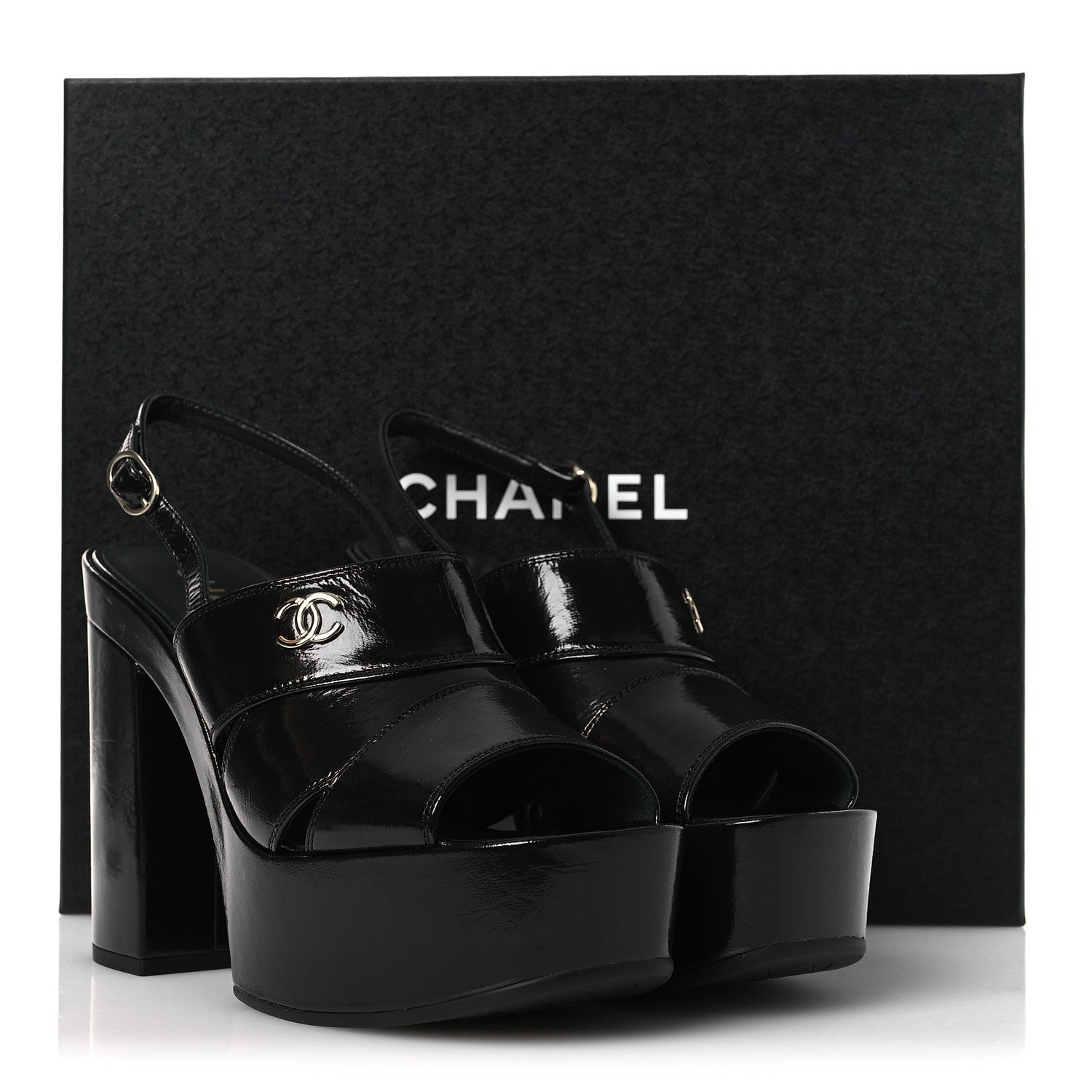 Crumpled Patent Lambskin Platform Sandals 39.5 Black
