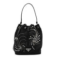 Prada Tessuto Saffiano Ricamo Sequin Crystal Embellished Mini Re-Edition 1978 Bucket Bag Black