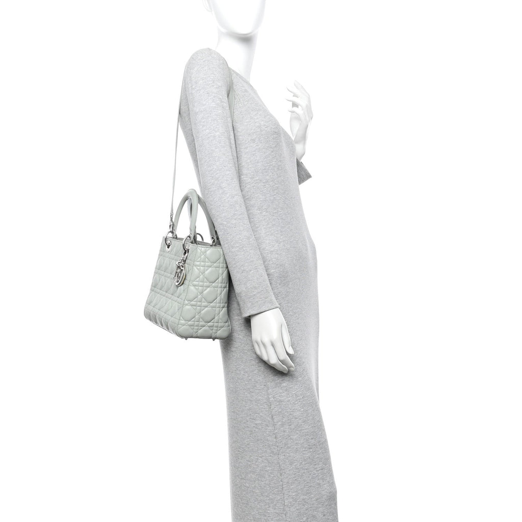 Christian Dior Lambskin Cannage Medium Lady Dior Green