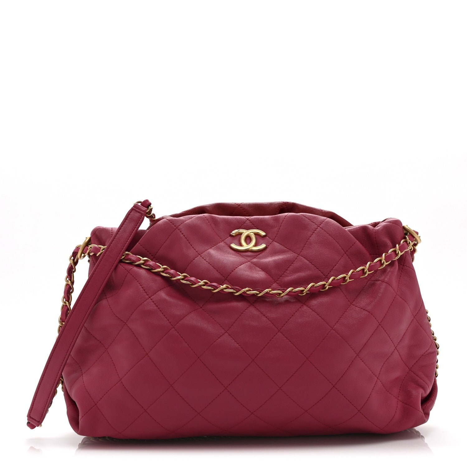 Chanel Calfskin Quilted Coco Shelter Bowling Bag Dark Pink Red