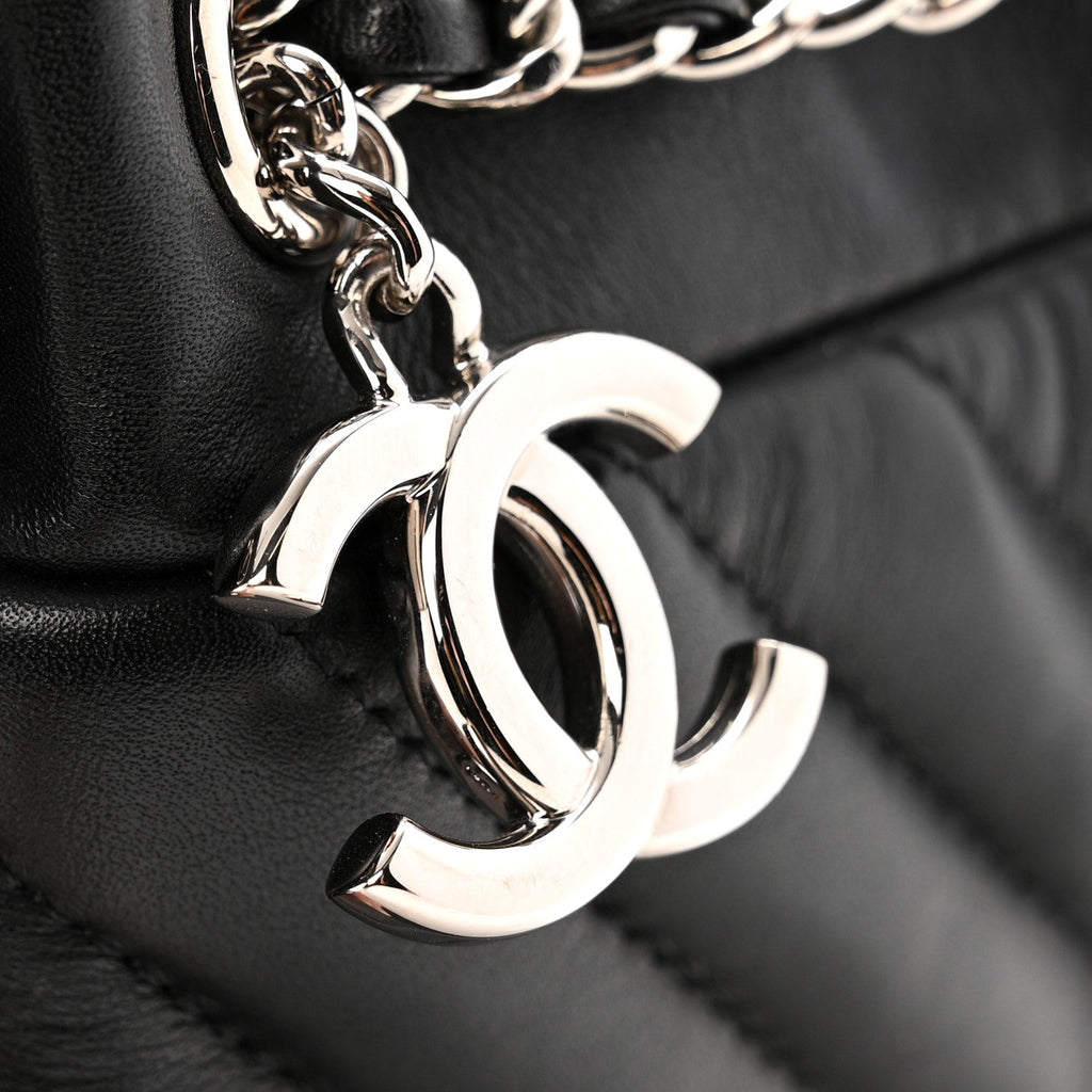 Chanel Lambskin Chevron Small Urban Spirit Drawstring Bag Black
