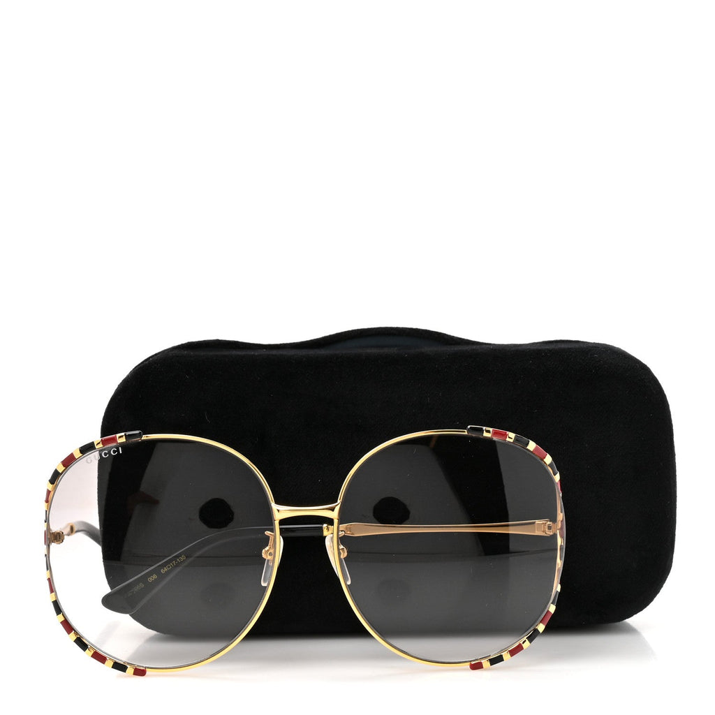 Gucci Metal Round Frame GG0595S Sunglasses Gold Black Red