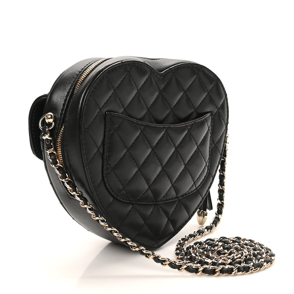 Chanel Lambskin Quilted CC In Love Heart Bag Black