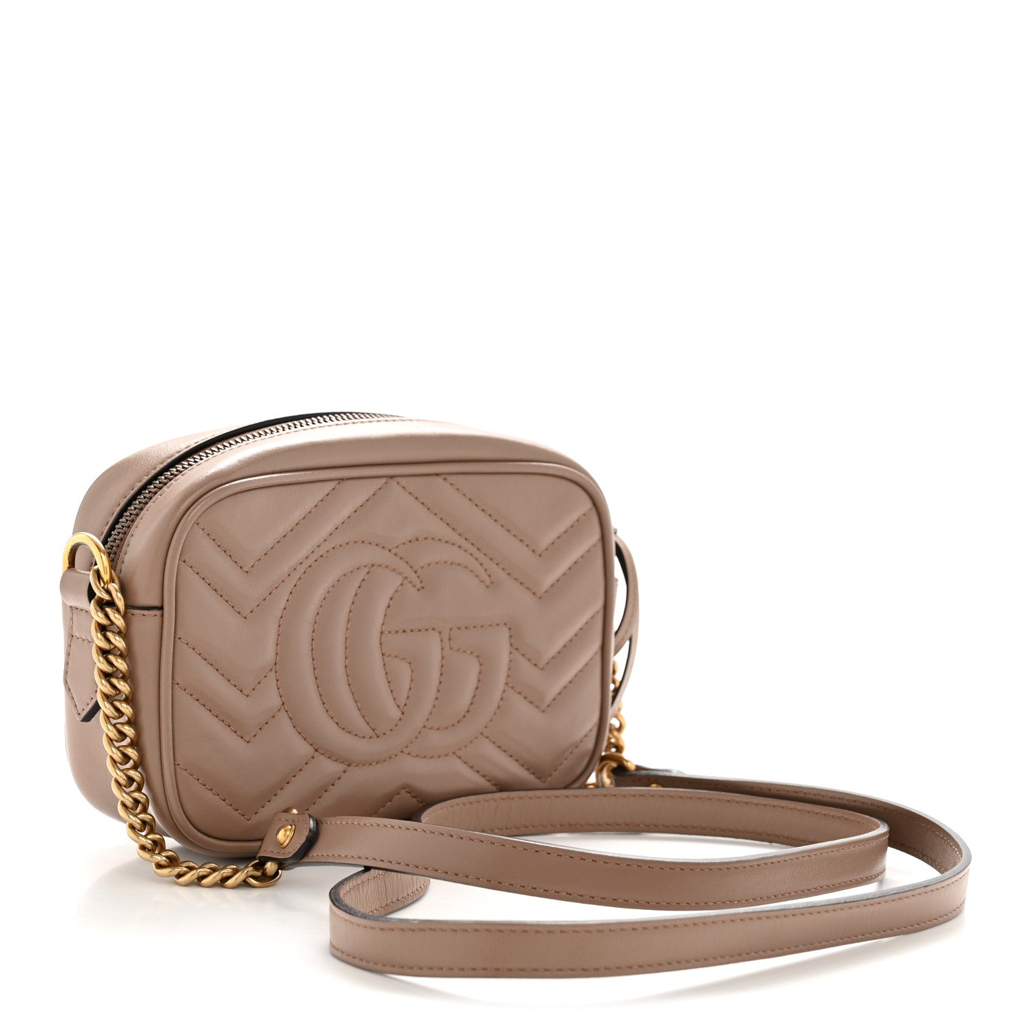 Gucci Calfskin Matelasse Mini GG Marmont Chain Shoulder Bag Porcelain Rose