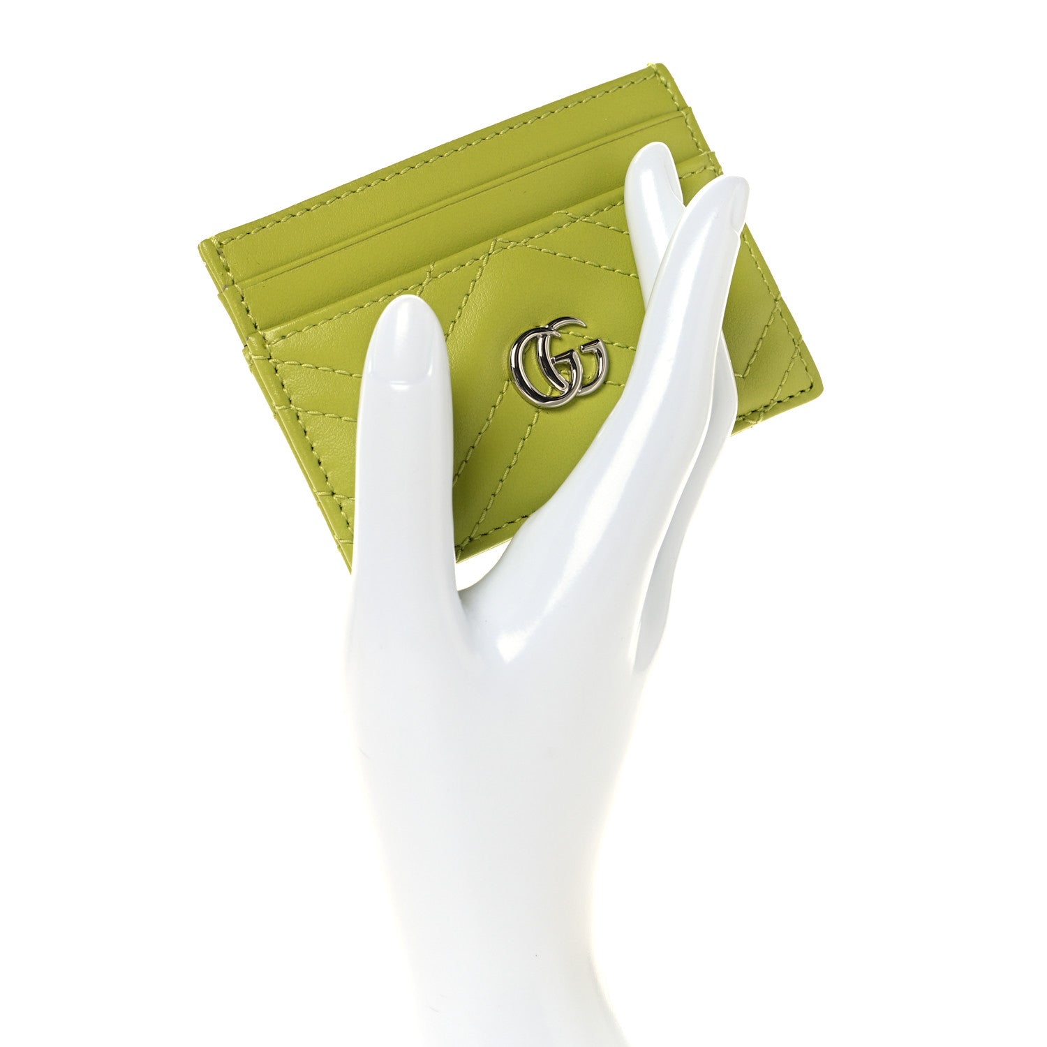 Gucci Calfskin Matelasse GG Marmont Card Holder Bright Green