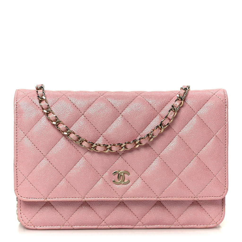 Chanel Iridescent Caviar Quilted Wallet on Chain WOC Rose Pink