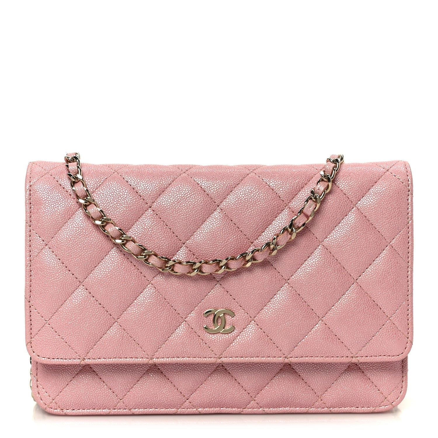 Chanel Iridescent Caviar Quilted Wallet on Chain WOC Rose Pink