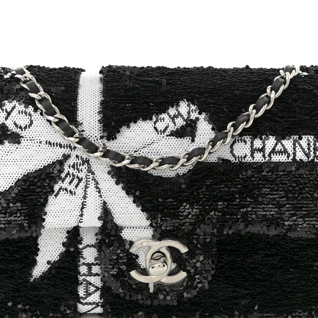 Chanel Sequin Ribbon Mini Rectangular Flap Black White