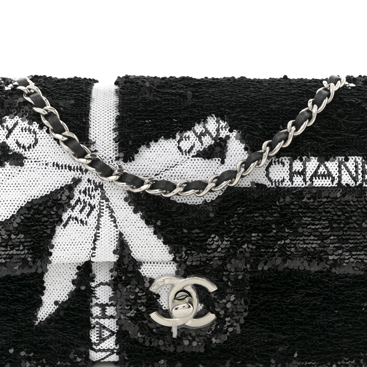 Chanel Sequin Ribbon Mini Rectangular Flap Black White