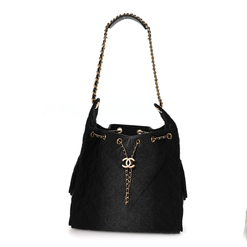 Chanel Washed Denim Quilted Medium Chanel 25 Handbag Black