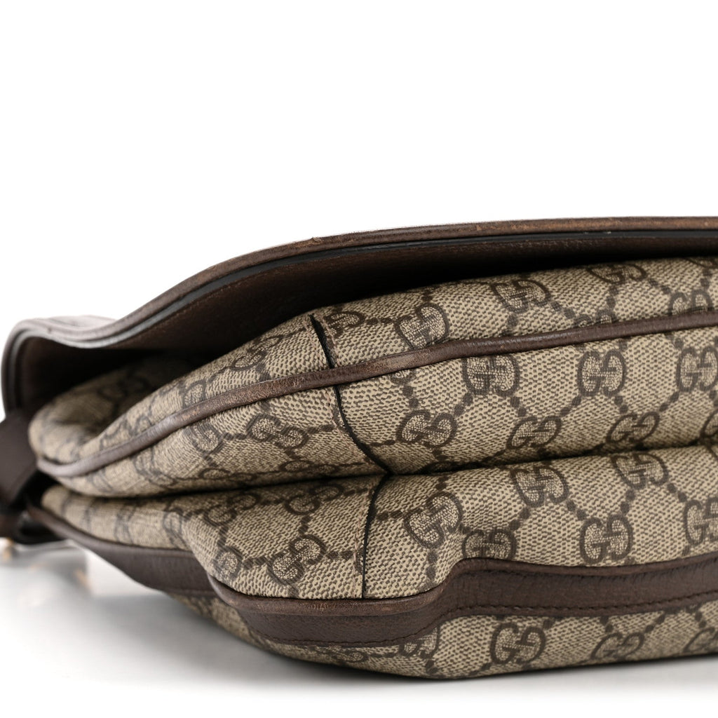 Gucci GG Supreme Monogram Textured Dollar Calfskin Web Medium Blondie Shoulder Flap Bag Beige Ebony New Acero