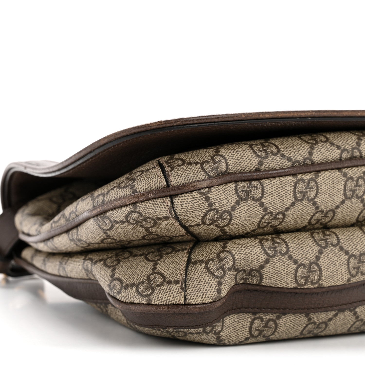 Gucci GG Supreme Monogram Textured Dollar Calfskin Web Medium Blondie Shoulder Flap Bag Beige Ebony New Acero