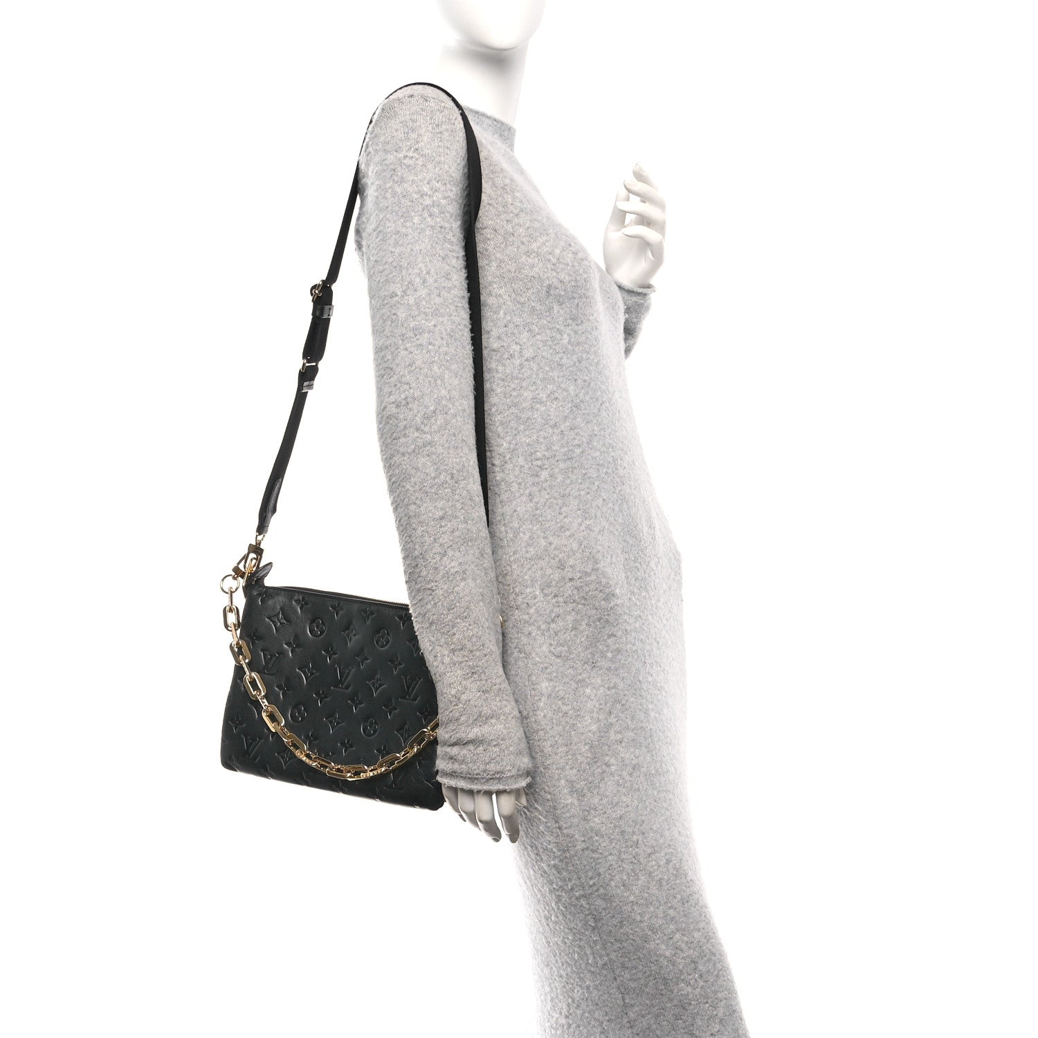 Louis Vuitton Lambskin Embossed Monogram Coussin PM Black