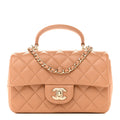 Chanel Lambskin Quilted Mini Top Handle Rectangular Flap Dark Beige