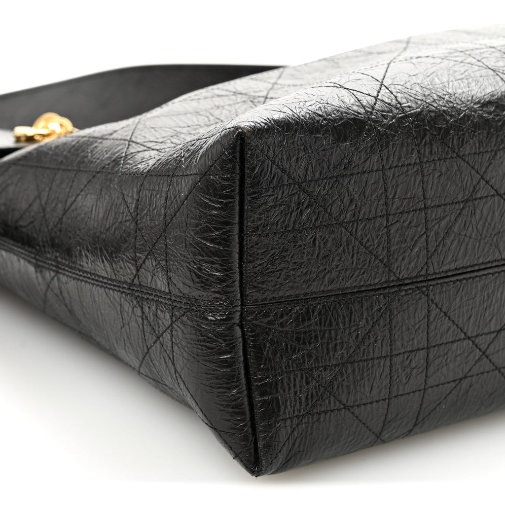 Christian Dior Crinkled Calfskin Macrocannage Large Voyage Bag Black