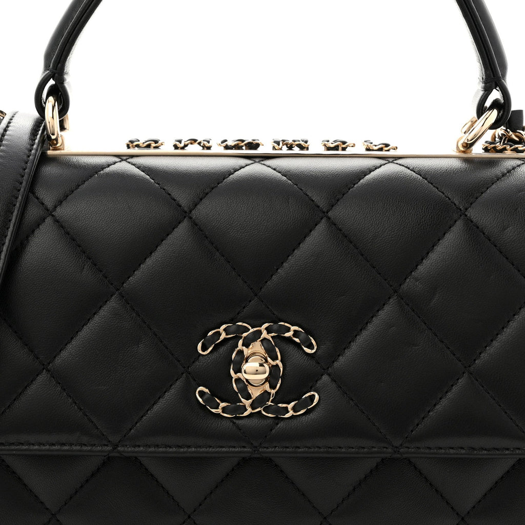 Chanel Lambskin Quilted Small Trendy CC Chain Dual Handle Flap Bag Black