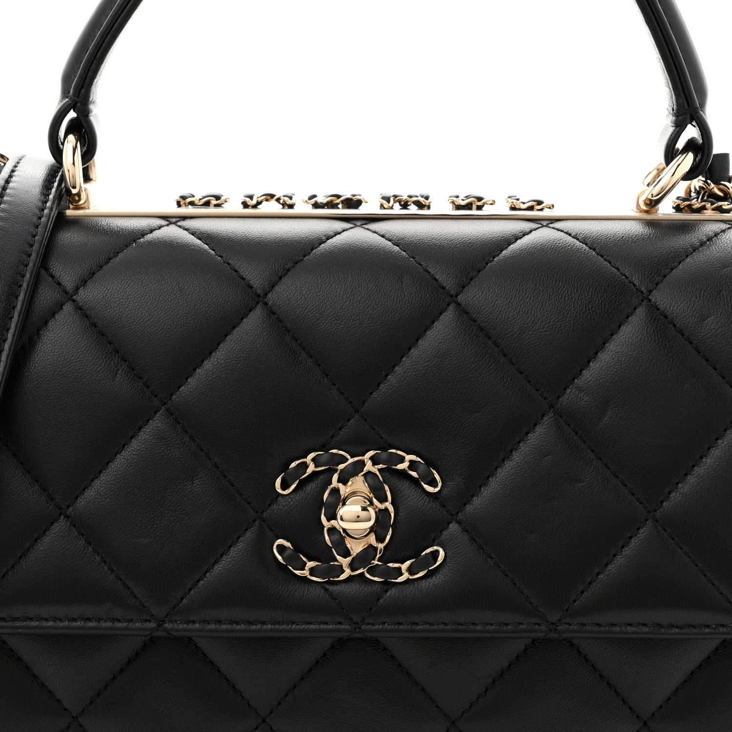 Chanel Lambskin Quilted Small Trendy CC Chain Dual Handle Flap Bag Black