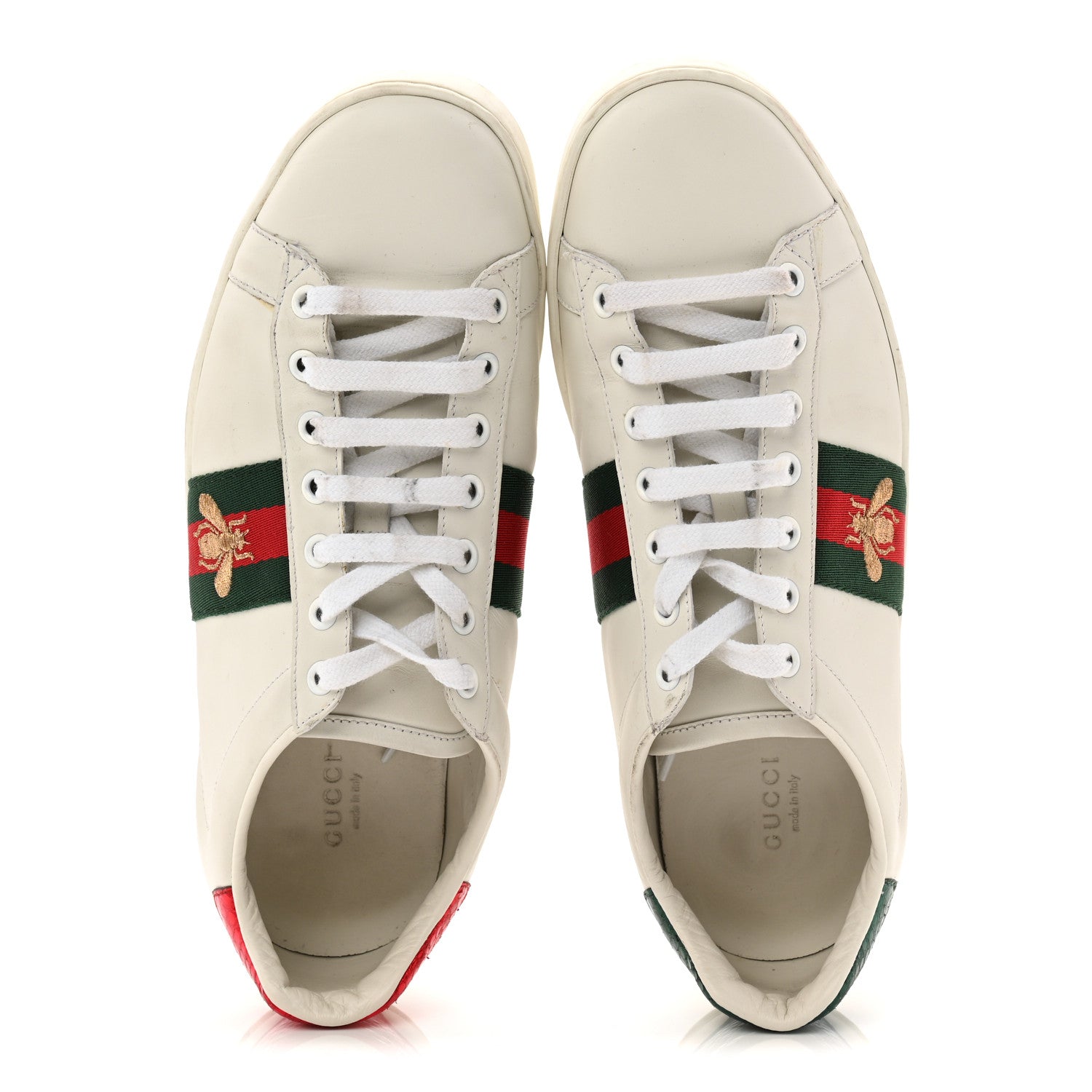 Gucci Calfskin Ayers Bee Embroidered Womens Ace Sneakers 39.5 White Green