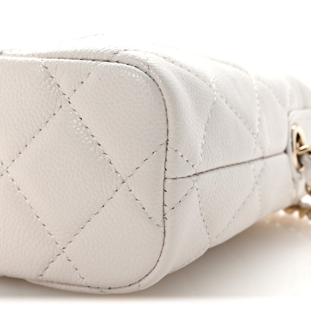 Chanel Caviar Quilted Hobo Clutch With Chain White