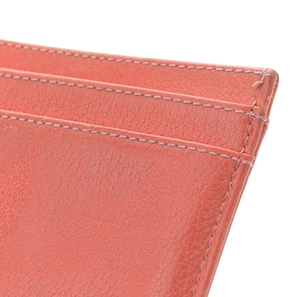 Goatskin Embossed Camellia Card Holder Coral