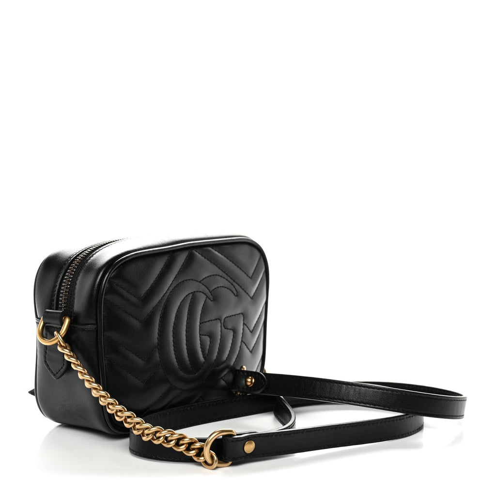 Gucci Calfskin Matelasse Mini GG Marmont Chain Shoulder Bag Black