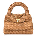 Chanel Braided Raffia Nano Kelly Flap Bag Dark Beige