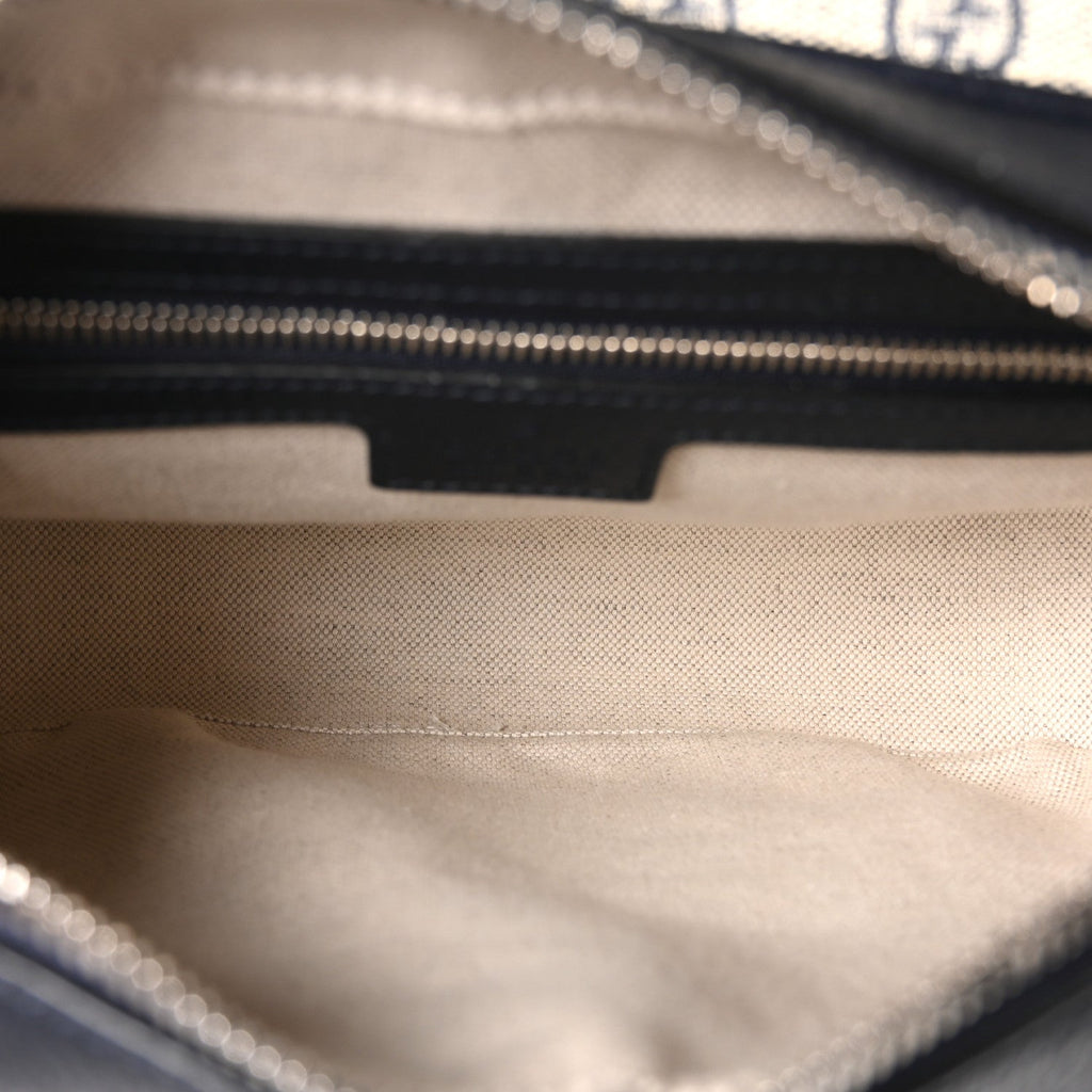 Gucci GG Supreme Monogram Textured Dollar Calfskin Web Studded Mini Ophidia Flap Shoulder Bag Beige Blue