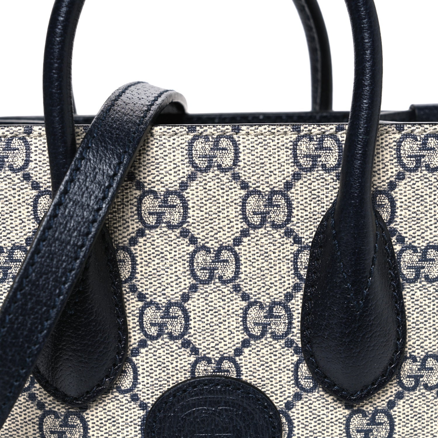 Gucci GG Supreme Monogram Textured Dollar Calfskin Mini Retro Interlocking G Tote Bag Beige Blue
