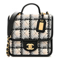 Chanel Tweed Calfskin School Memory Mini Top Handle Flap Ecru Grey Beige Black