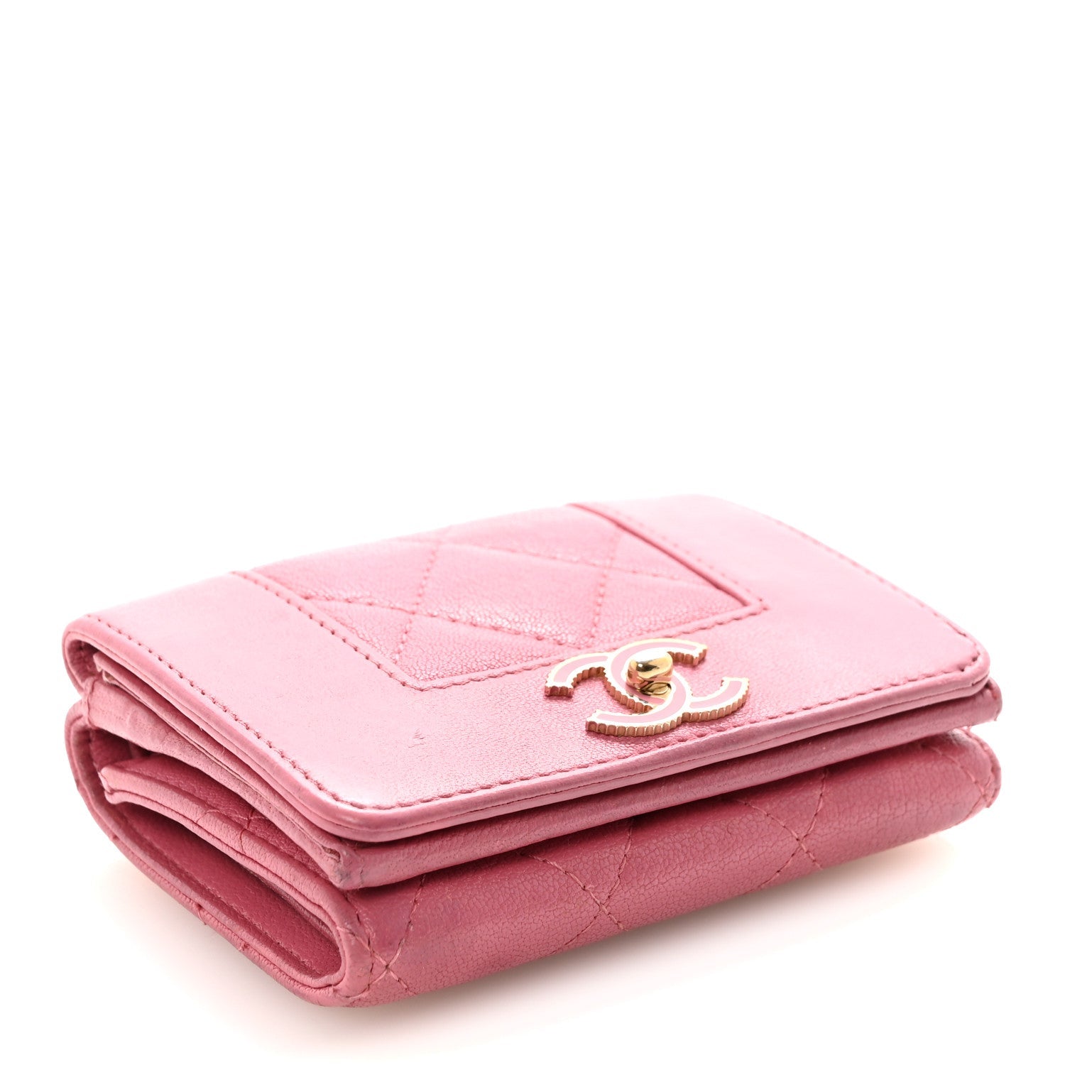 Chanel Sheepskin Quilted Vintage Mademoiselle Trifold Wallet Dark Pink